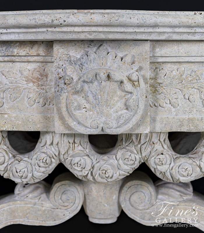 Marble Tables  - Ornately Carved Table In Classic Light Travertine - MT-266